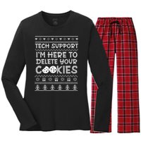 Tech Support IM Here To Delete Your Cookies Christmas Xmas Women's Long Sleeve Flannel Pajama Set 