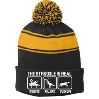 The Struggle Is Real Funny TRex Stripe Pom Pom Beanie