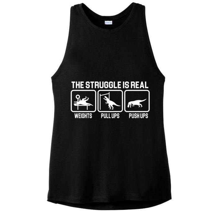 The Struggle Is Real Funny TRex Ladies PosiCharge Tri-Blend Wicking Tank