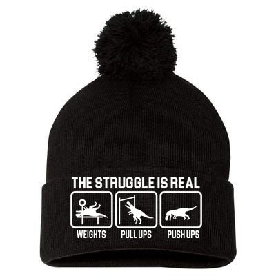 The Struggle Is Real Funny TRex Pom Pom 12in Knit Beanie