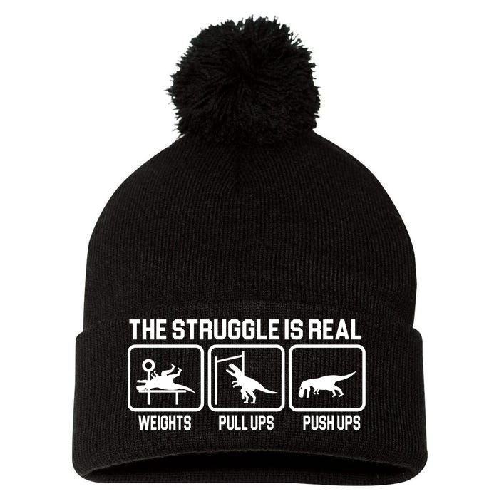 The Struggle Is Real Funny TRex Pom Pom 12in Knit Beanie