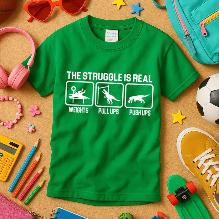 The Struggle Is Real Funny TRex Kids T-Shirt