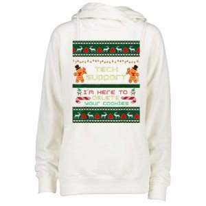 Tech Support IM Here To Delete Your Cookies Christmas Womens Funnel Neck Pullover Hood