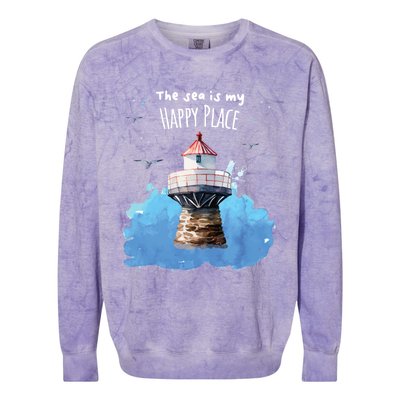 The Sea Is My Happy Place I Beach Lighthouses Coast Summer Gift Colorblast Crewneck Sweatshirt