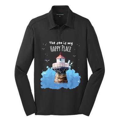 The Sea Is My Happy Place I Beach Lighthouses Coast Summer Gift Silk Touch Performance Long Sleeve Polo