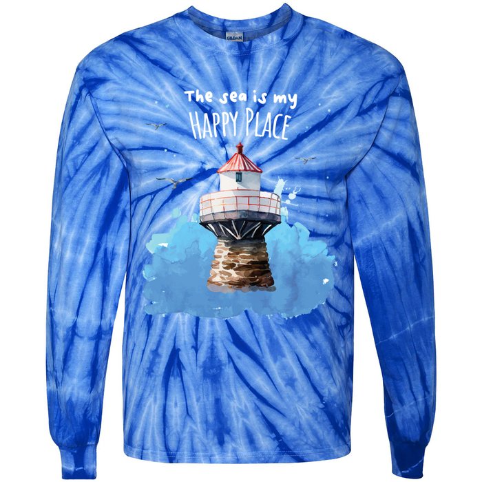 The Sea Is My Happy Place I Beach Lighthouses Coast Summer Gift Tie-Dye Long Sleeve Shirt