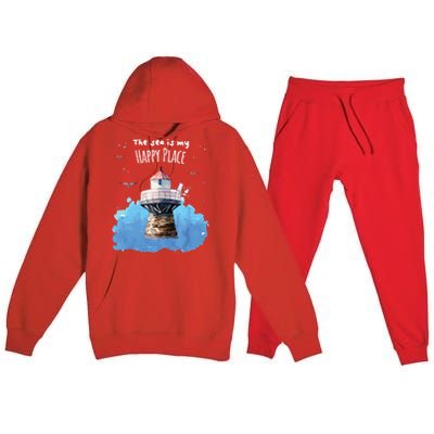 The Sea Is My Happy Place I Beach Lighthouses Coast Summer Gift Premium Hooded Sweatsuit Set