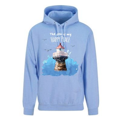 The Sea Is My Happy Place I Beach Lighthouses Coast Summer Gift Unisex Surf Hoodie