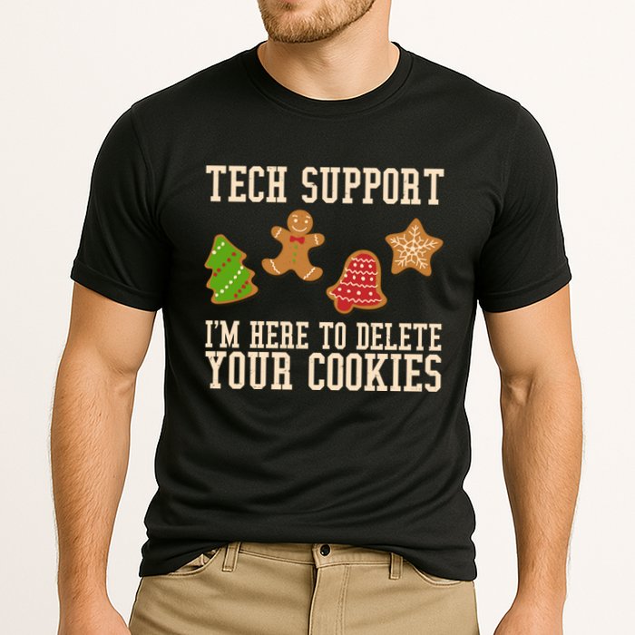 Tech Support Im Here To Delete Your Cookies Funny Christmas Holiday Cooling Performance Crew T-Shirt