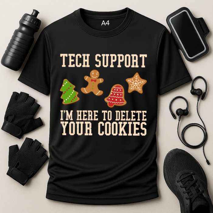 Tech Support Im Here To Delete Your Cookies Funny Christmas Holiday Cooling Performance Crew T-Shirt