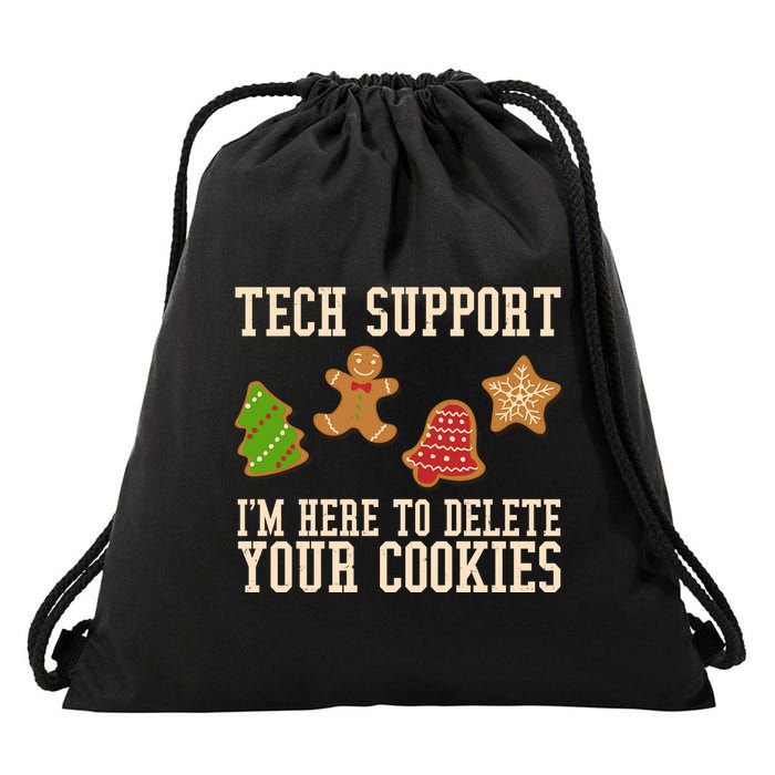 Tech Support Im Here To Delete Your Cookies Funny Christmas Holiday Drawstring Bag