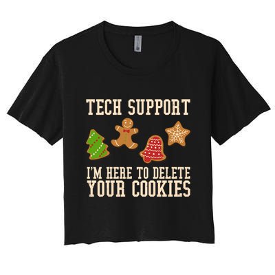 Tech Support Im Here To Delete Your Cookies Funny Christmas Holiday Crop Top