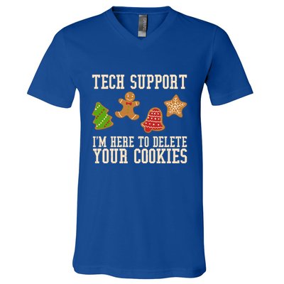 Tech Support Im Here To Delete Your Cookies Funny Christmas Holiday V-Neck T-Shirt