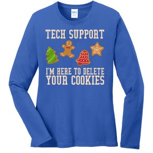 Tech Support Im Here To Delete Your Cookies Funny Christmas Holiday Ladies Long Sleeve Shirt