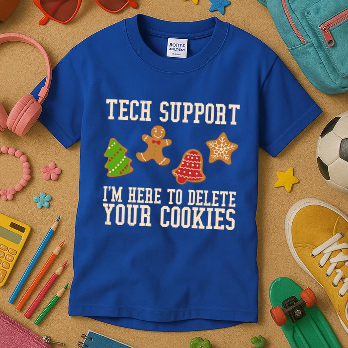 Tech Support Im Here To Delete Your Cookies Funny Christmas Holiday Kids T-Shirt