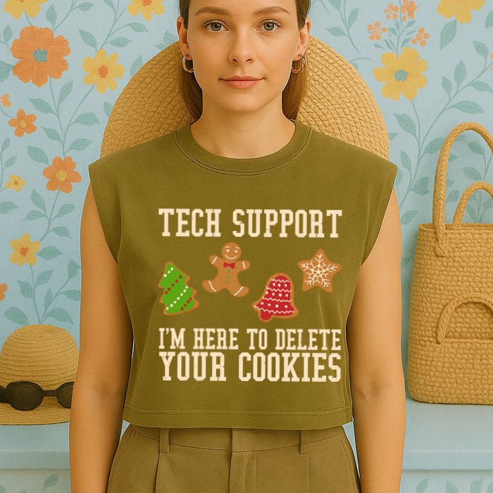 Tech Support Im Here To Delete Your Cookies Funny Christmas Holiday Garment-Dyed Women's Muscle Tee