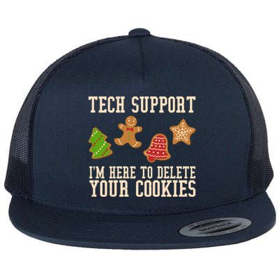 Tech Support Im Here To Delete Your Cookies Funny Christmas Holiday Flat Bill Trucker Hat