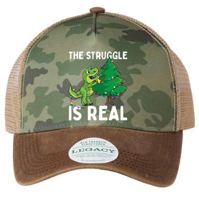The Struggle Is Real Dinosaur And Xmas Tree Christmas Trex Funny Gift Legacy Tie Dye Trucker Hat