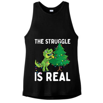 The Struggle Is Real Dinosaur And Xmas Tree Christmas Trex Funny Gift Ladies PosiCharge Tri-Blend Wicking Tank