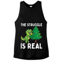 The Struggle Is Real Dinosaur And Xmas Tree Christmas Trex Funny Gift Ladies PosiCharge Tri-Blend Wicking Tank