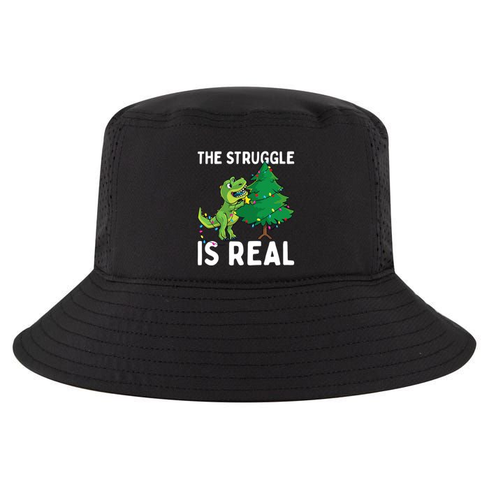 The Struggle Is Real Dinosaur And Xmas Tree Christmas Trex Funny Gift Cool Comfort Performance Bucket Hat