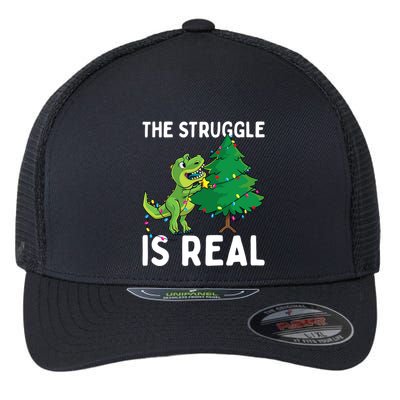 The Struggle Is Real Dinosaur And Xmas Tree Christmas Trex Funny Gift Flexfit Unipanel Trucker Cap