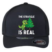 The Struggle Is Real Dinosaur And Xmas Tree Christmas Trex Funny Gift Flexfit Unipanel Trucker Cap
