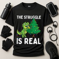The Struggle Is Real Dinosaur And Xmas Tree Christmas Trex Funny Gift Performance Shirt