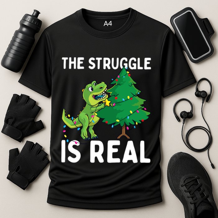 The Struggle Is Real Dinosaur And Xmas Tree Christmas Trex Funny Gift Performance Shirt