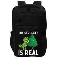 The Struggle Is Real Dinosaur And Xmas Tree Christmas Trex Funny Gift Impact Tech Backpack