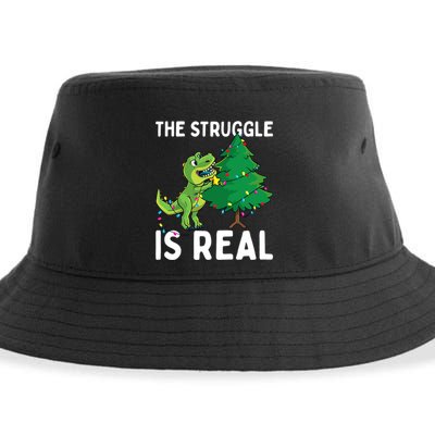 The Struggle Is Real Dinosaur And Xmas Tree Christmas Trex Funny Gift Sustainable Bucket Hat