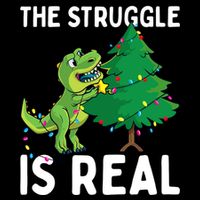 The Struggle Is Real Dinosaur And Xmas Tree Christmas Trex Funny Gift Drawstring Bag