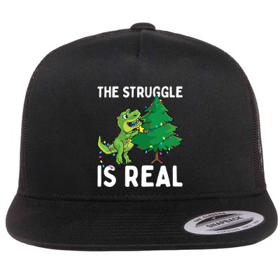 The Struggle Is Real Dinosaur And Xmas Tree Christmas Trex Funny Gift Flatbill Hat