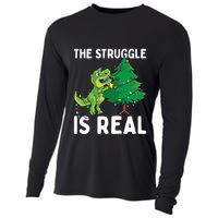 The Struggle Is Real Dinosaur And Xmas Tree Christmas Trex Funny Gift Cooling Performance Long Sleeve Crew