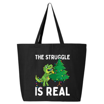 The Struggle Is Real Dinosaur And Xmas Tree Christmas Trex Funny Gift 25L Jumbo Tote