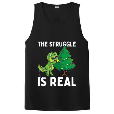 The Struggle Is Real Dinosaur And Xmas Tree Christmas Trex Funny Gift PosiCharge Competitor Tank