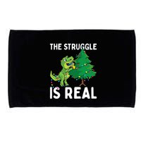 The Struggle Is Real Dinosaur And Xmas Tree Christmas Trex Funny Gift Microfiber Hand Towel