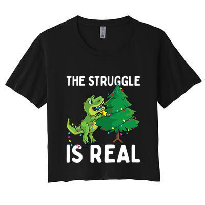 The Struggle Is Real Dinosaur And Xmas Tree Christmas Trex Funny Gift Crop Top