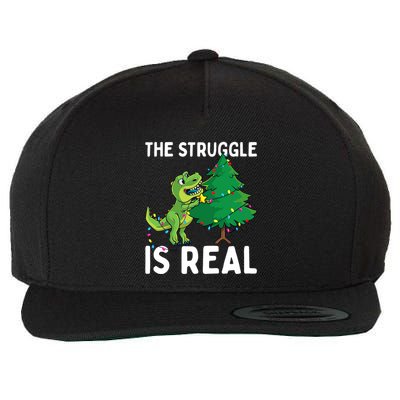 The Struggle Is Real Dinosaur And Xmas Tree Christmas Trex Funny Gift Wool Snapback Cap