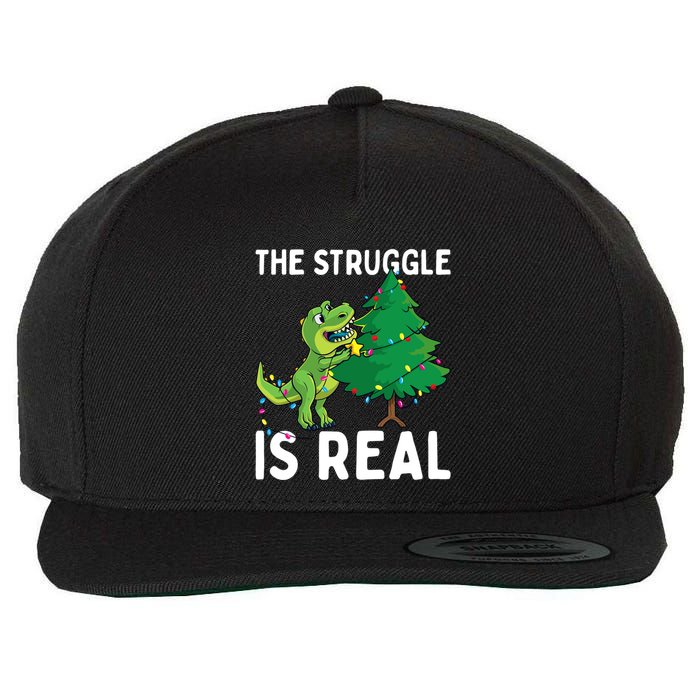 The Struggle Is Real Dinosaur And Xmas Tree Christmas Trex Funny Gift Wool Snapback Cap