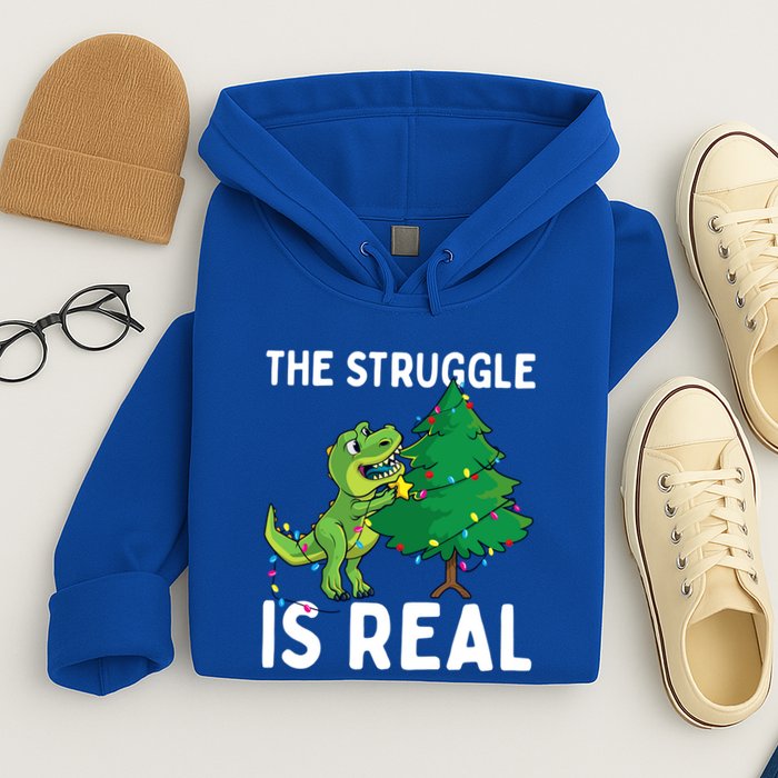 The Struggle Is Real Dinosaur And Xmas Tree Christmas Trex Funny Gift Hoodie