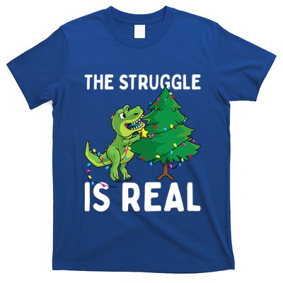 The Struggle Is Real Dinosaur And Xmas Tree Christmas Trex Funny Gift T-Shirt