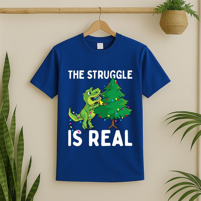 The Struggle Is Real Dinosaur And Xmas Tree Christmas Trex Funny Gift T-Shirt