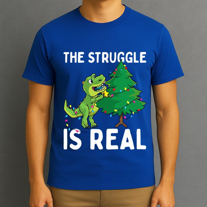 The Struggle Is Real Dinosaur And Xmas Tree Christmas Trex Funny Gift T-Shirt