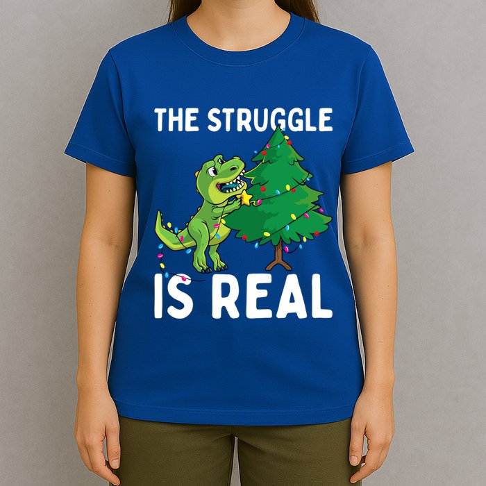 The Struggle Is Real Dinosaur And Xmas Tree Christmas Trex Funny Gift T-Shirt