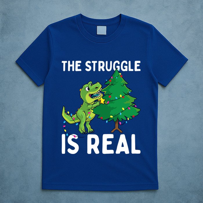 The Struggle Is Real Dinosaur And Xmas Tree Christmas Trex Funny Gift T-Shirt