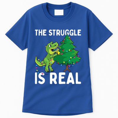 The Struggle Is Real Dinosaur And Xmas Tree Christmas Trex Funny Gift Tall T-Shirt