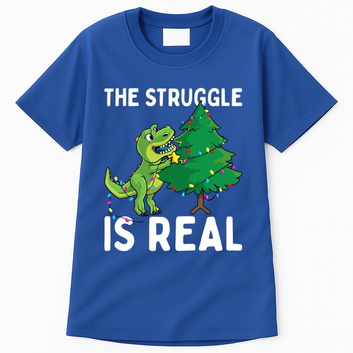 The Struggle Is Real Dinosaur And Xmas Tree Christmas Trex Funny Gift Tall T-Shirt