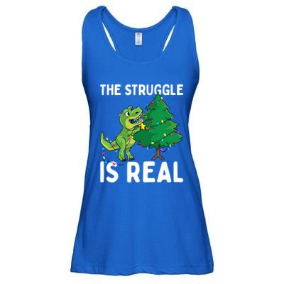 The Struggle Is Real Dinosaur And Xmas Tree Christmas Trex Funny Gift Ladies Essential Flowy Tank