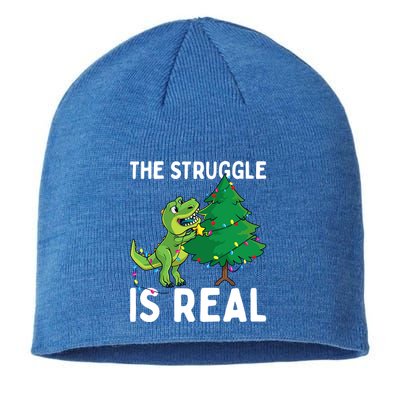 The Struggle Is Real Dinosaur And Xmas Tree Christmas Trex Funny Gift Sustainable Beanie
